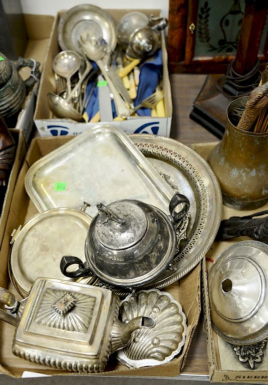 Appraisal: Three tray lots including silver plate miscellaneous sterling iron bird