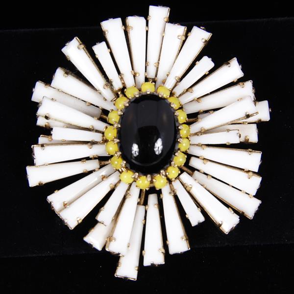 Appraisal: Schreiner New York Black Yellow White Ruffle Flower Brooch Pin