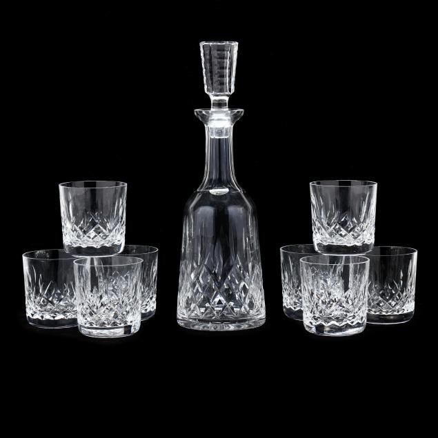 Appraisal: WATERFORD CRYSTAL LISMORE DECANTER AND WHISKEY GLASSES Late th century