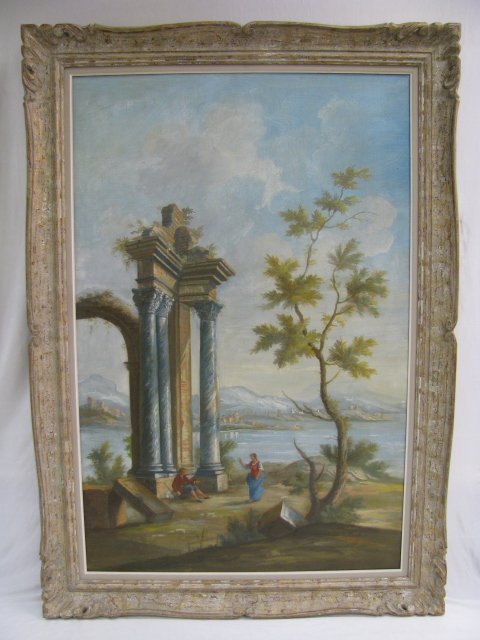 Appraisal: Large oil on canvas painting of landscape with ancient ruins