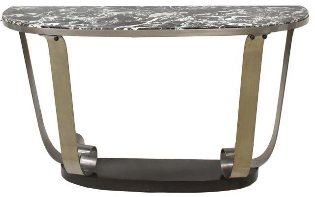 Appraisal: Art Deco marble-top demilune console table attributed to Raymond Subes