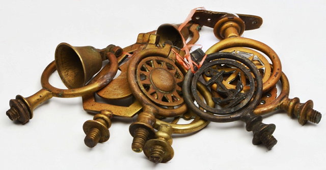 Appraisal: A COLLECTION OF NINE OLD BRASS HORSE FLY TURRETS including