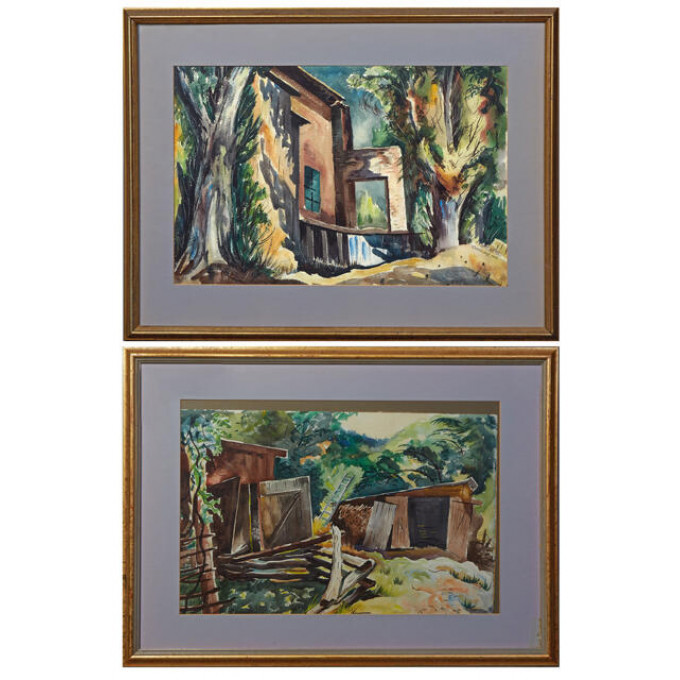 Appraisal: Charles Surendorf - California Indiana pair of watercolors Building in