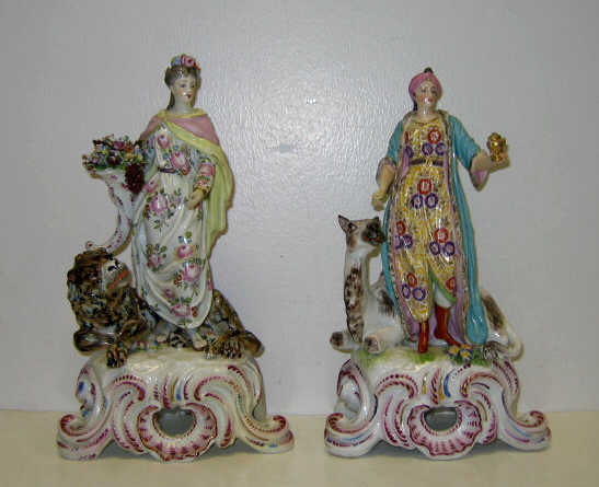 Appraisal: TWO CHELSEA PORCELAIN FIGURE GROUPS Each of a women with