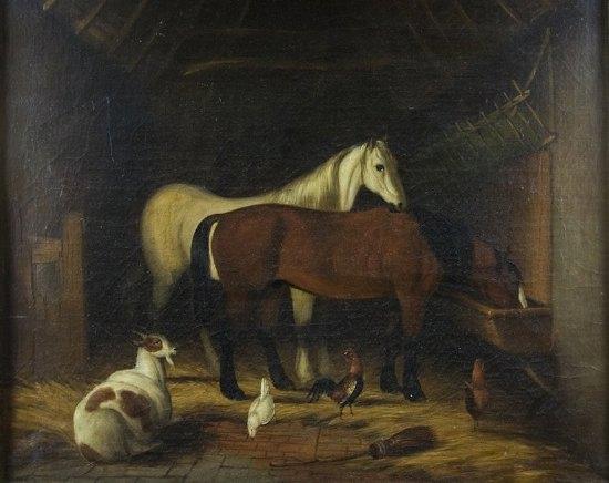 Appraisal: after Alfred WheelerHorses and a Goat in a Stableoil on