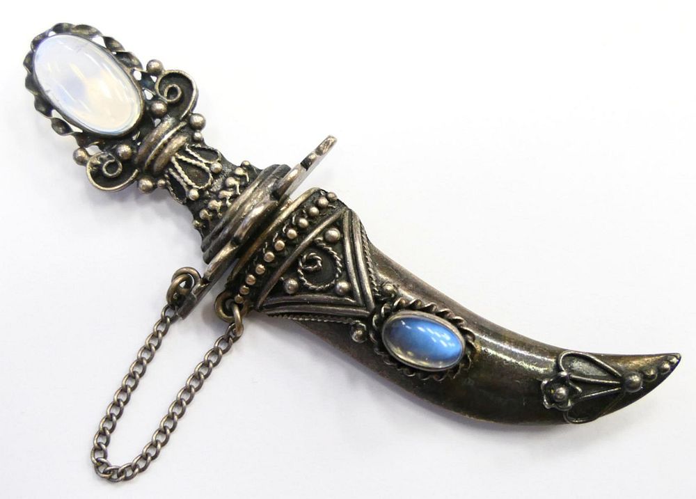 Appraisal: VINTAGE STERLING SILVER MOONSTONE DAGGER BROOCH Measures about long with