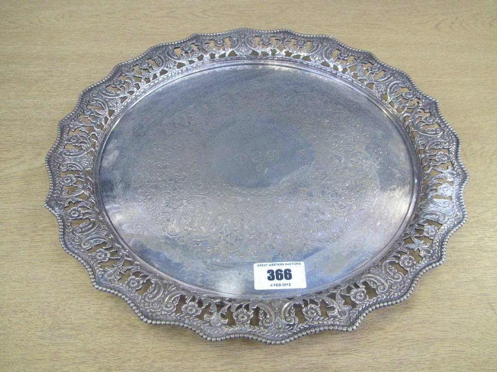 Appraisal: EPNS circular serving tray with pierced decoration