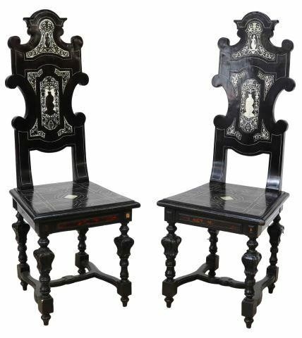 Appraisal: pair Italian Renaissance Revival ebonized chairs mid th c shaped