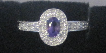 Appraisal: CT White Gold Amethest Diamond Ring size L retail price