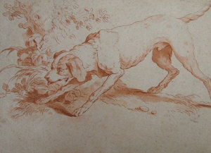 Appraisal: European School early th century- Hunting dog aquatint printed in