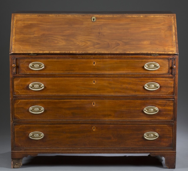 Appraisal: Mahogany with oak and pine secondary Opens to satinwood veneered