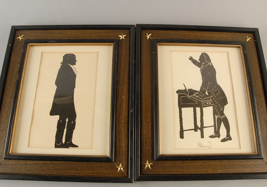 Appraisal: Two Printed Full Length Silhouettes one of Patrick Henry the