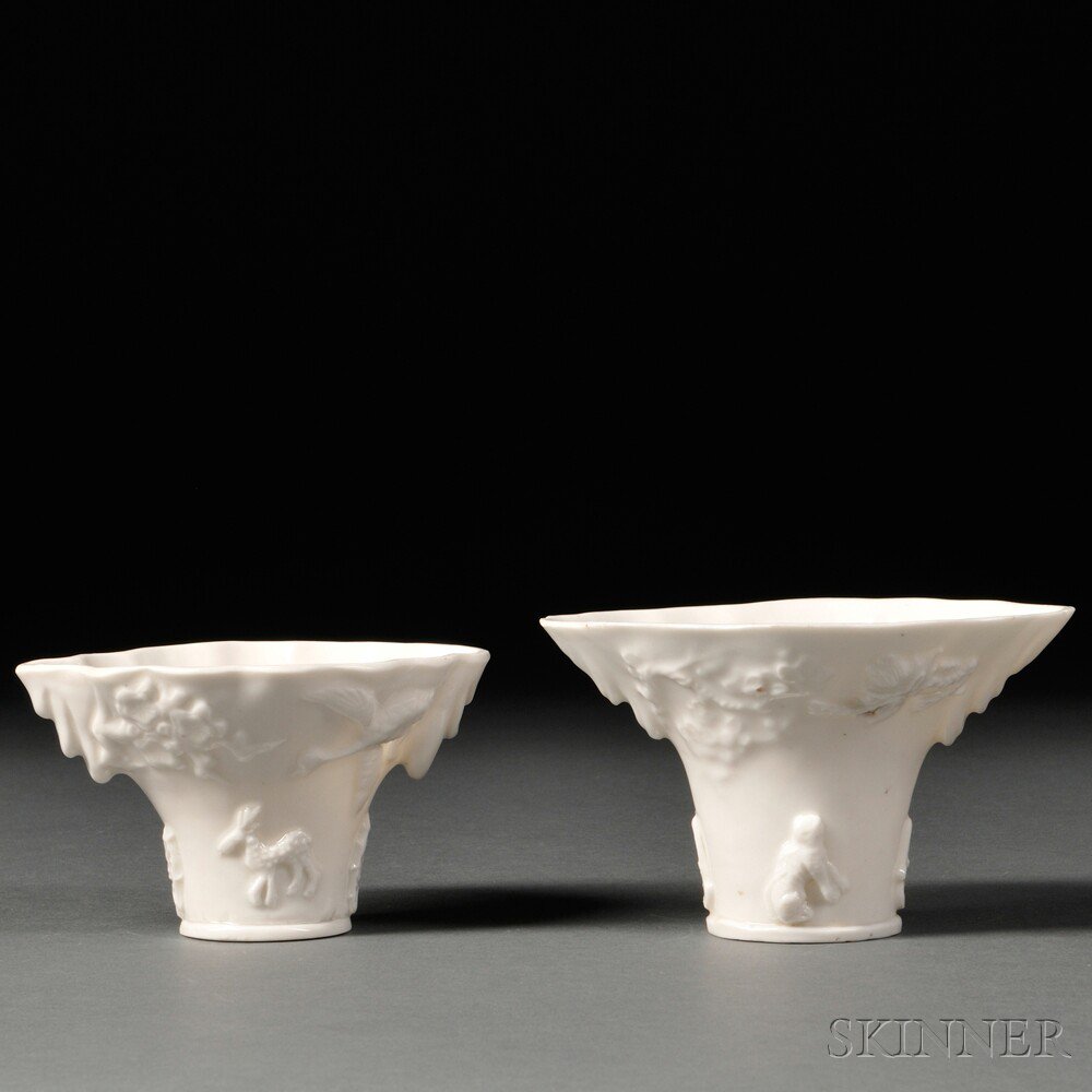 Appraisal: Two Blanc-de-Chine Libation Cups China Qing Dynasty of rhinoceros horn