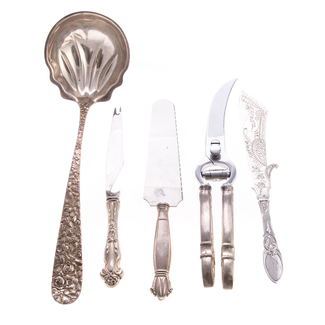 Appraisal: American sterling flatware serving pieces comprising sterling silver soup ladle