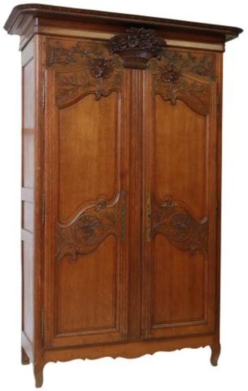 Appraisal: French Provincial oak wedding armoire late th c having molded