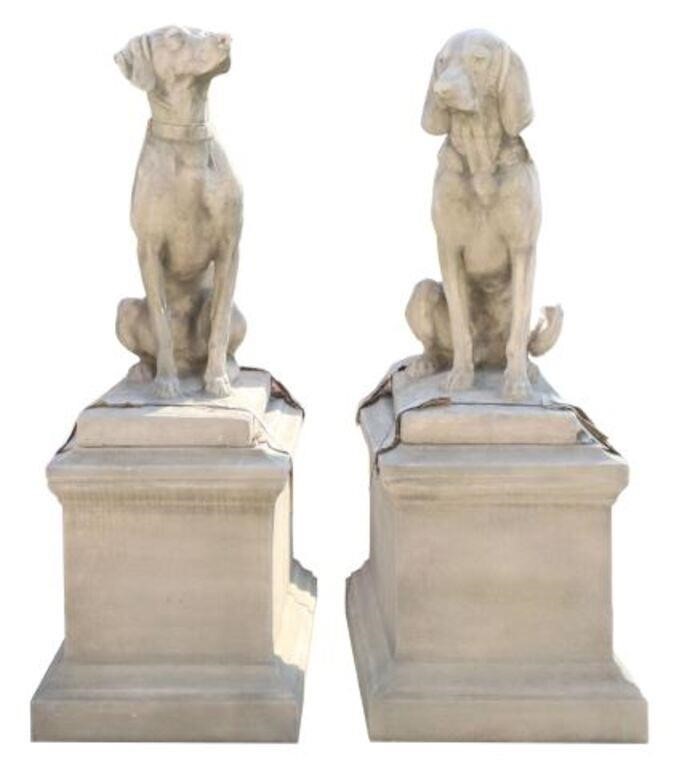 Appraisal: pair Monumental cast stone garden statuary Seated Dogs in slightly