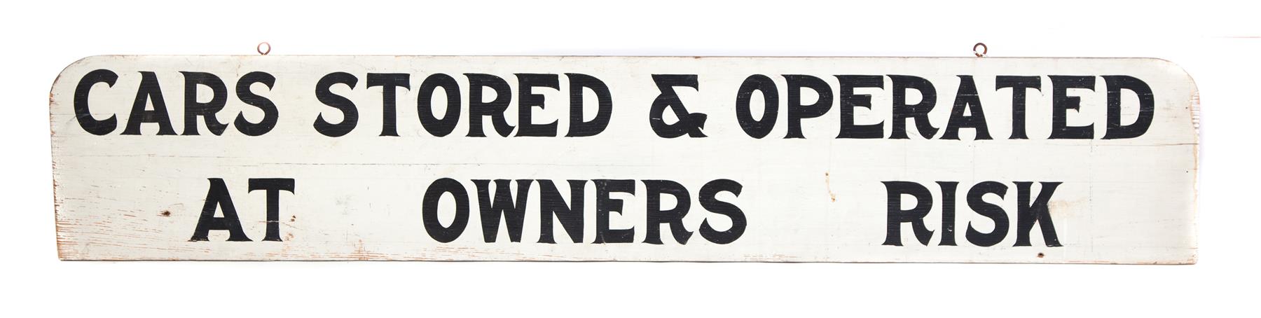 Appraisal: PAINTED CAR STORAGE SIGN American th century White painted wooden