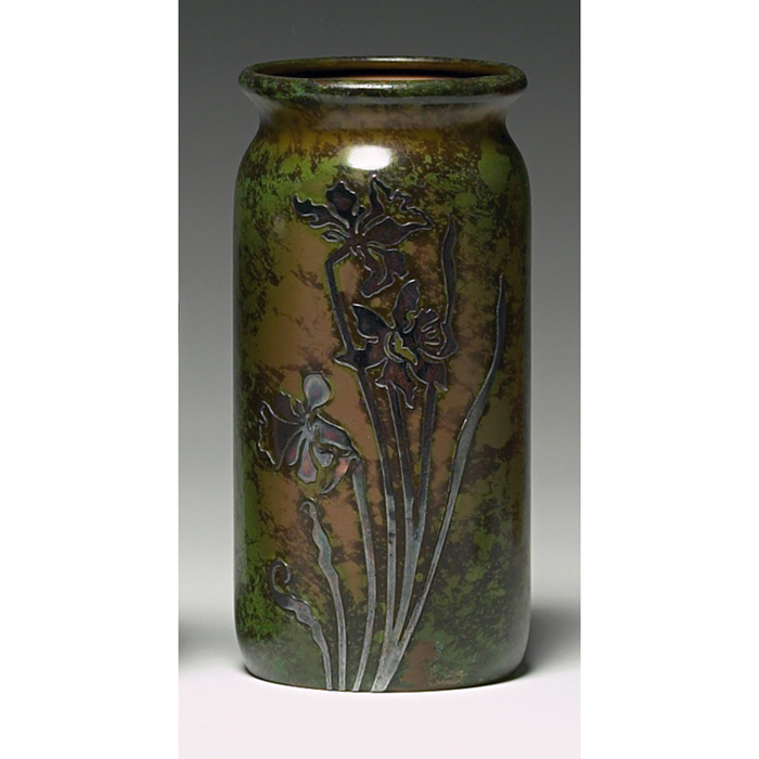 Appraisal: Heintz vase sterling on bronze applied daffodil design original green