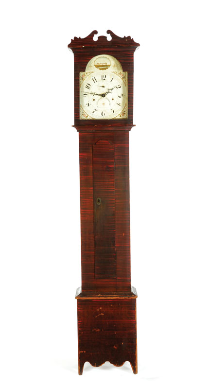 Appraisal: DECORATED TALL CASE CLOCK Silas Hoadley Plymouth Massachusetts - pine