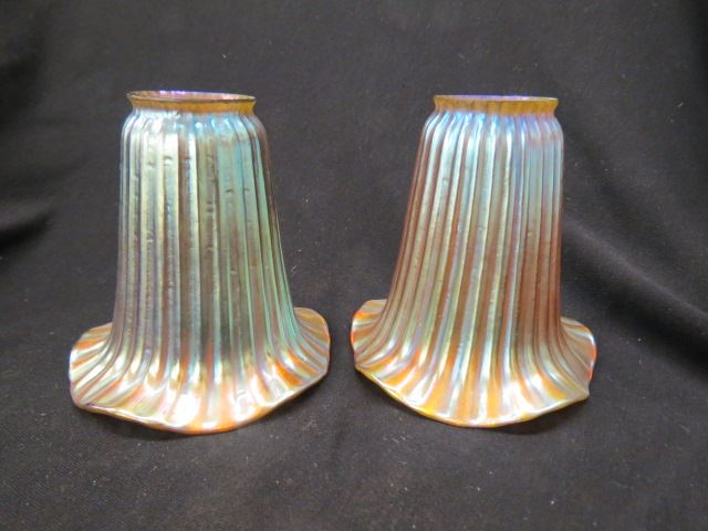 Appraisal: Pair of Art Glass Shades golden iridescent attributed to Steuben