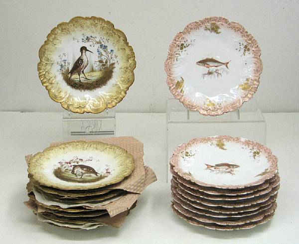 Appraisal: Eight Limoges porcelain painted bird plates and nine Limoges porcelain