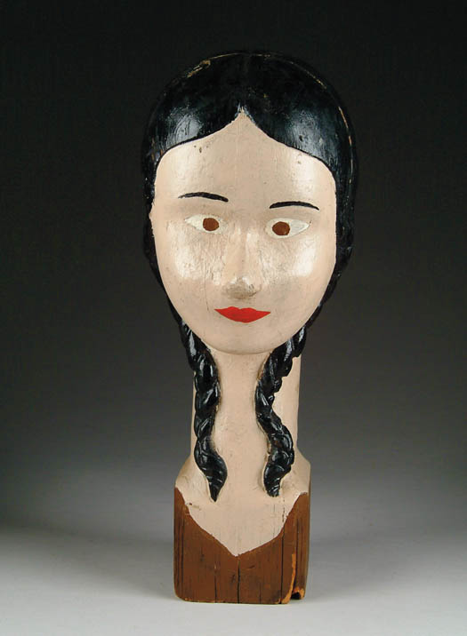 Appraisal: PAINTED WOMAN S HEAD MILLINER S MODEL The model has