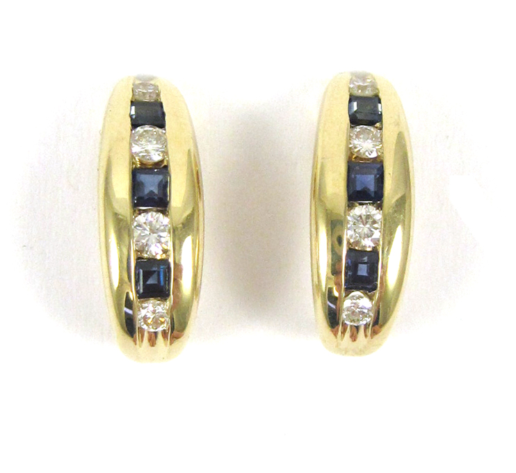 Appraisal: PAIR OF SAPPHIRE AND DIAMOND EARRINGS each k yellow gold