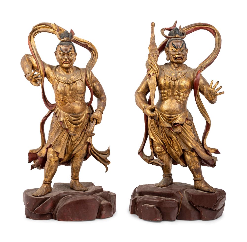 Appraisal: A Pair of Chinese Gilt Lacquered Wood Figures of Guardians