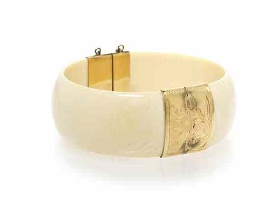 Appraisal: A Ivory and Karat Yellow Gold Bangle Bracelet consisting of