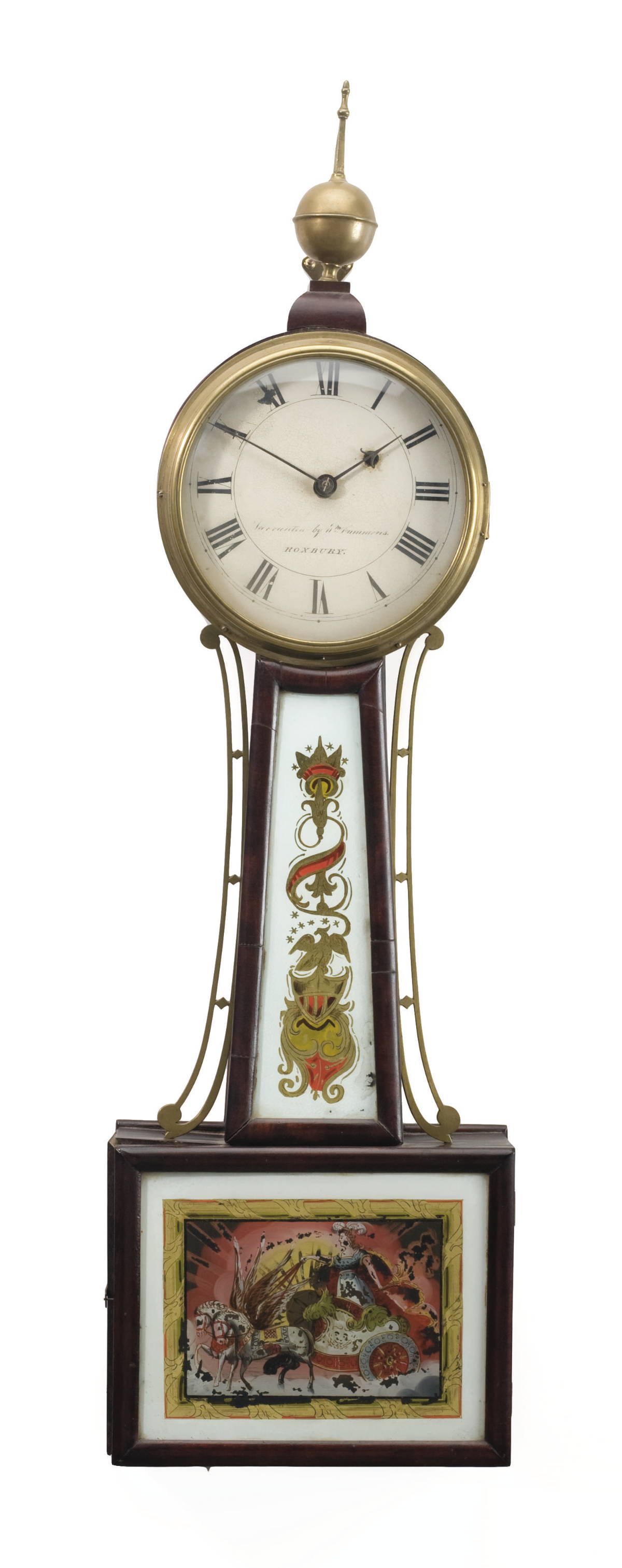 Appraisal: MASSACHUSETTS MAHOGANY AND EGLOMISE BANJO TIMEPIECE WILLIAM CUMMINS ROXBURY The