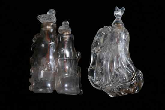 Appraisal: TWO CHINESE SMOKY QUARTZ SNUFF BOTTLES One bamboo-form double snuff