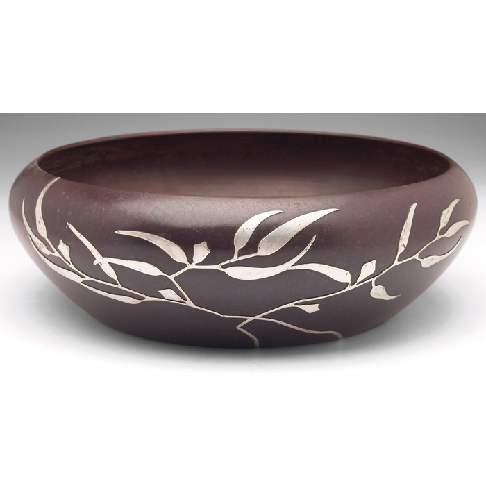 Appraisal: Heintz bowl sterling on bronze applied organic design original patina