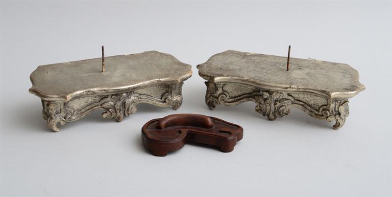 Appraisal: PAIR OF VENETIAN ROCOCO STYLE CARVED SILVERED WOOD BRACKETS Each