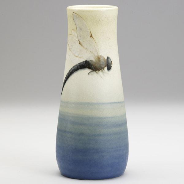 Appraisal: CARL SCHMIDTROOKWOODVellum vase with dragonfly Seconded mark for superficial frothing