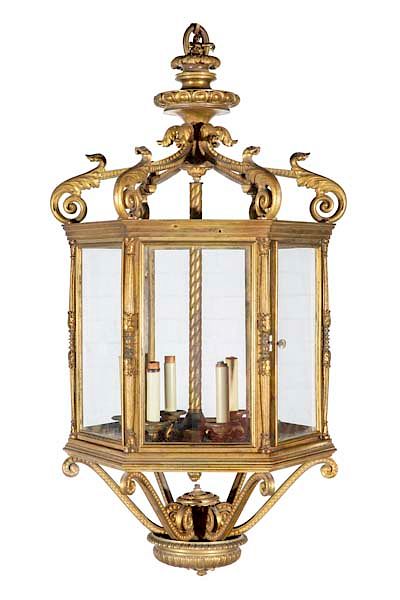 Appraisal: A Louis XVI style gilt bronze hall lantern A Louis