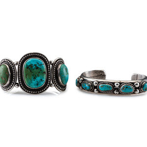 Appraisal: Navajo Silver and Turquoise Cuff Bracelets mid- th century lot