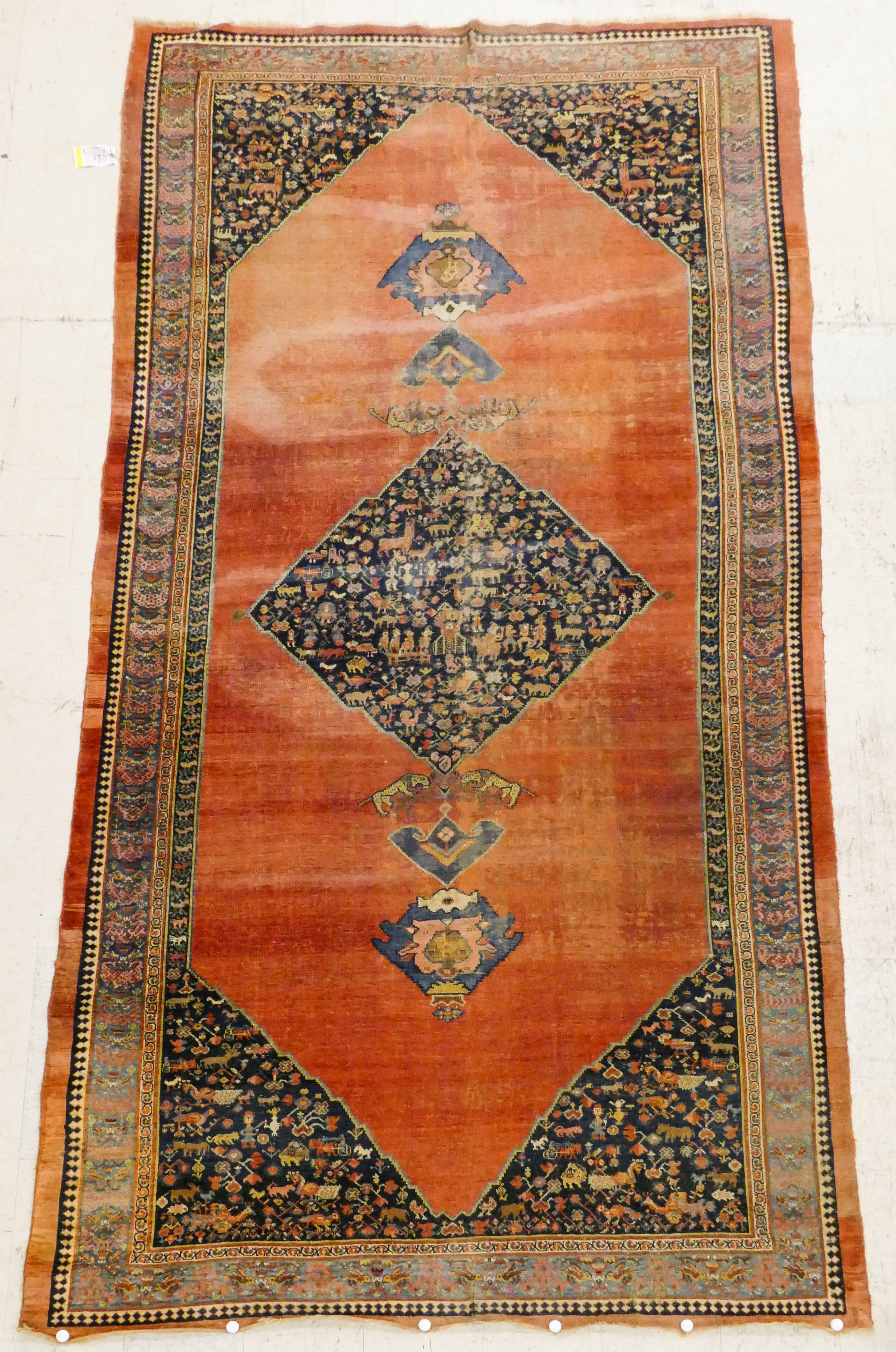 Appraisal: Antique Persian Bidjar Animal Oriental Rug Measures ' '' x