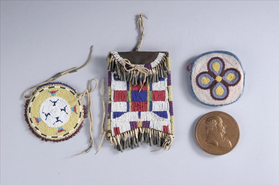 Appraisal: THREE PIECES NATIVE AMERICAN BEADED LEATHER Early th century One