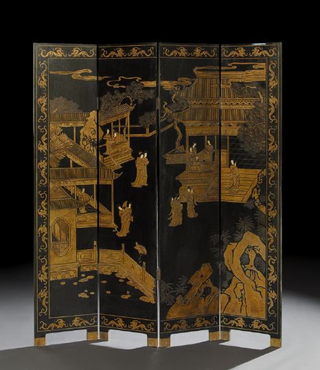 Appraisal: Chinese Four-Panel Coromandel Screen th century depicting a garden scene