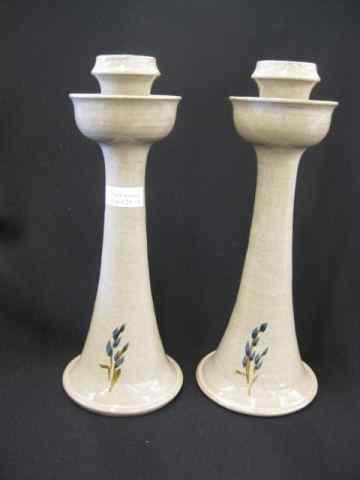 Appraisal: Pair of Jugtown Pottery Candlesticks tulip form handpainted floral artist