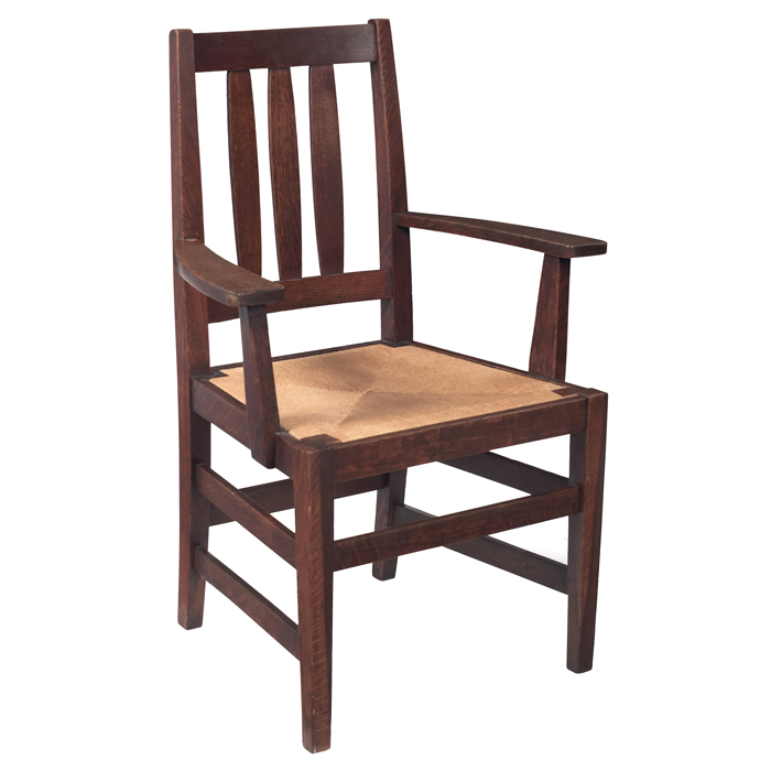 Appraisal: Stickley Brothers armchair three shaped vertical slats at back overa