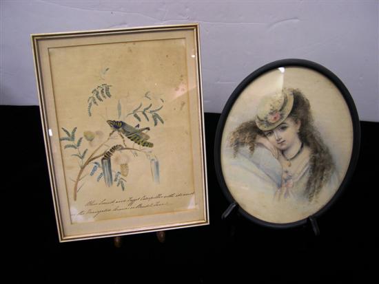 Appraisal: Two watercolors on paper oval portrait of a woman in