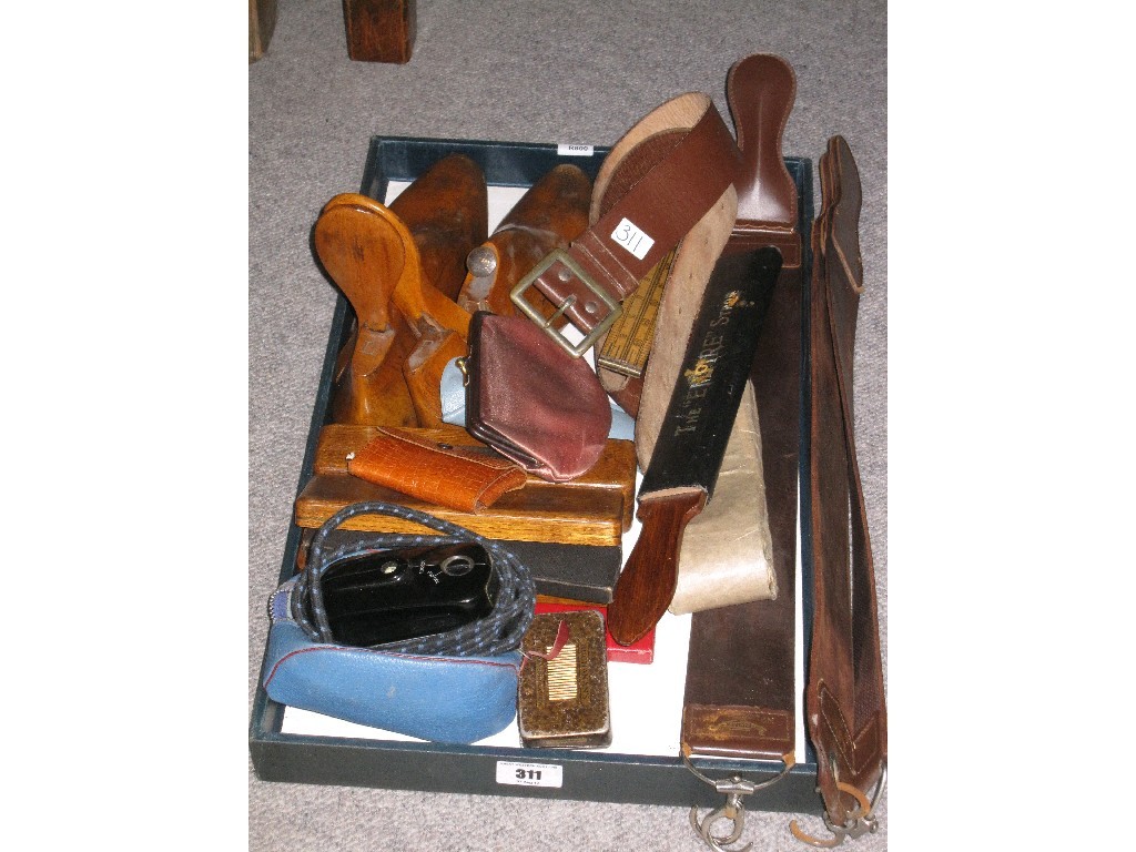 Appraisal: Tray lot of miscellania - shoe trees razor strops etc