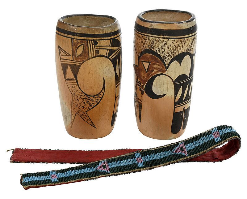 Appraisal: Pair Hopi Polychrome Jars circa - with parrot designs x