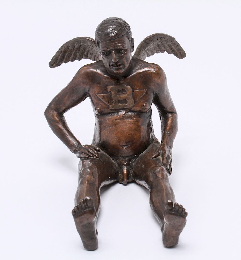 Appraisal: Surrealist Winged Man Bronze Sculpture Surrealist bronze sculpture depicting seated