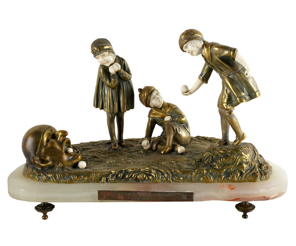 Appraisal: DEMETRE CHIPARUS JEU DE MASSACRE gilt metal mounted on an