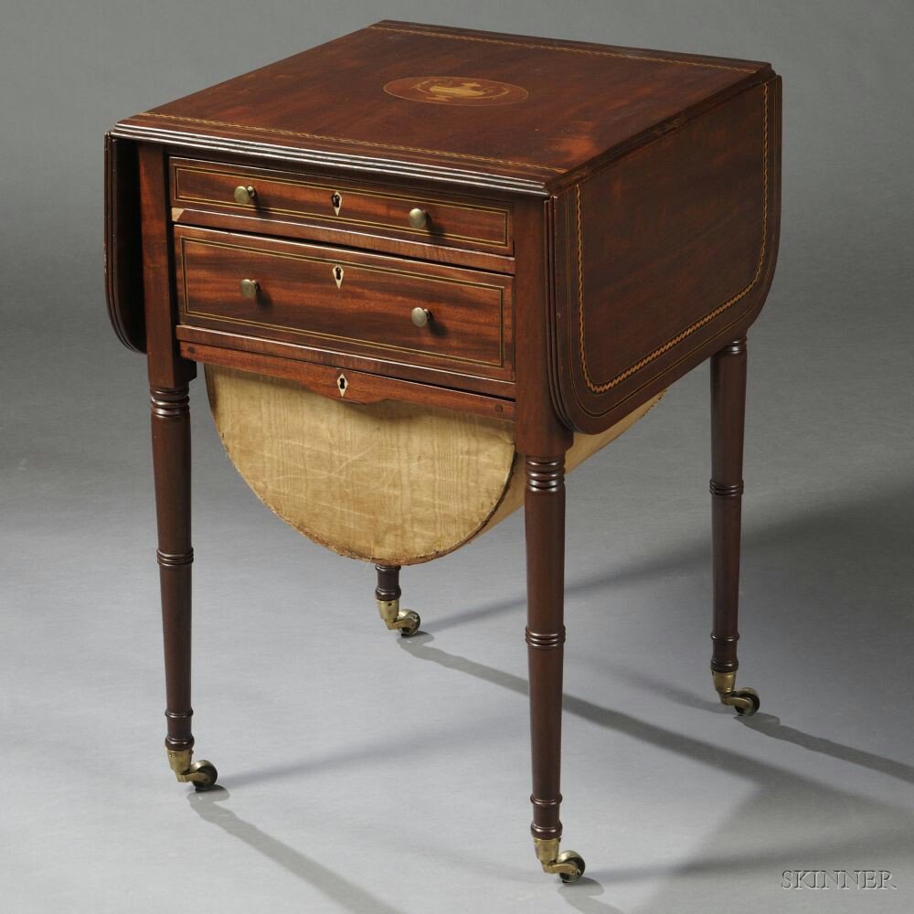 Appraisal: George III Mahogany Sewing Table early th century top with