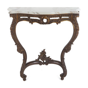 Appraisal: A Louis XV Style Carved Walnut Marble-Top Console Table th