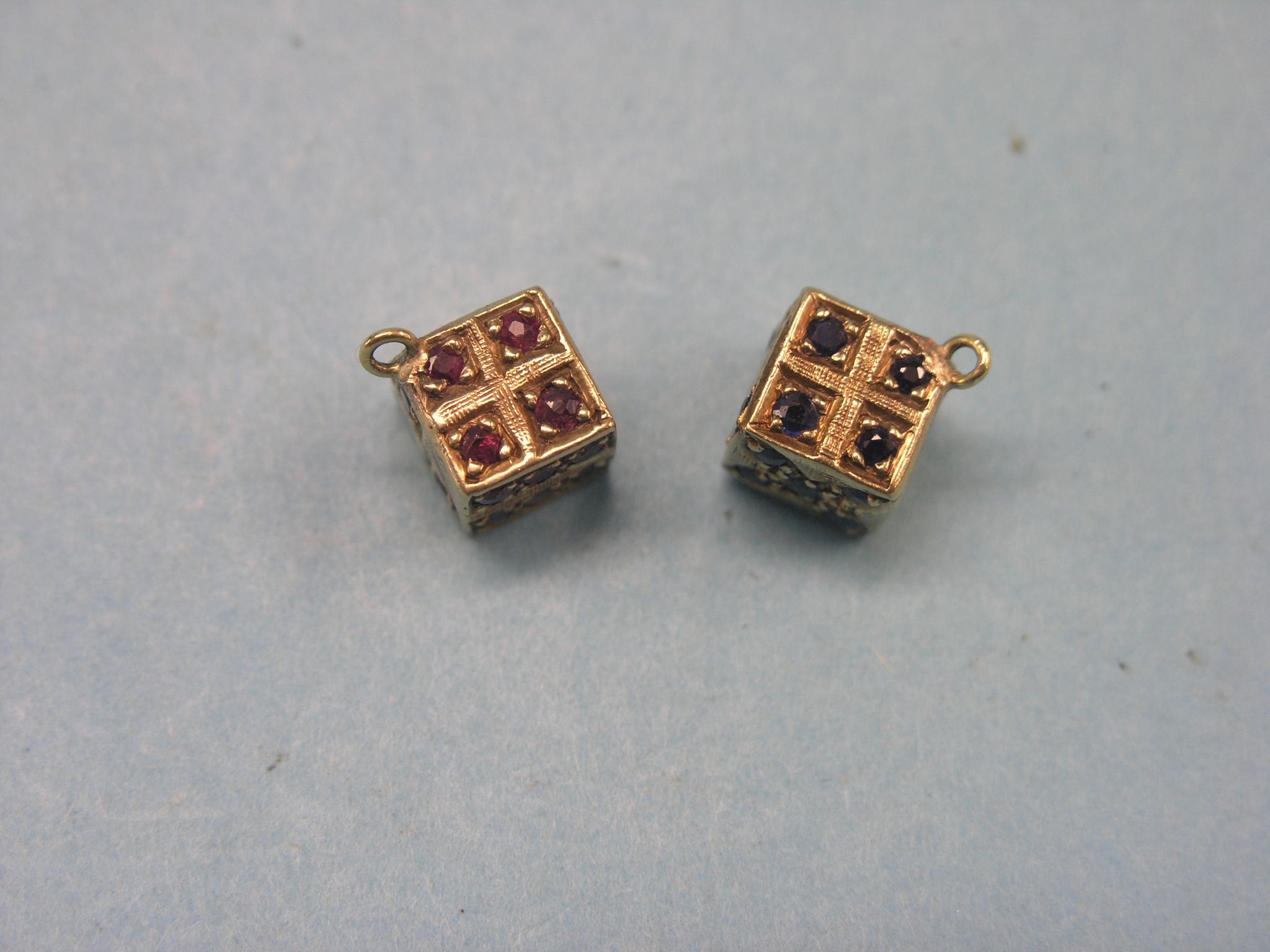 Appraisal: A pair of yellow metal pendants novelty dice one set