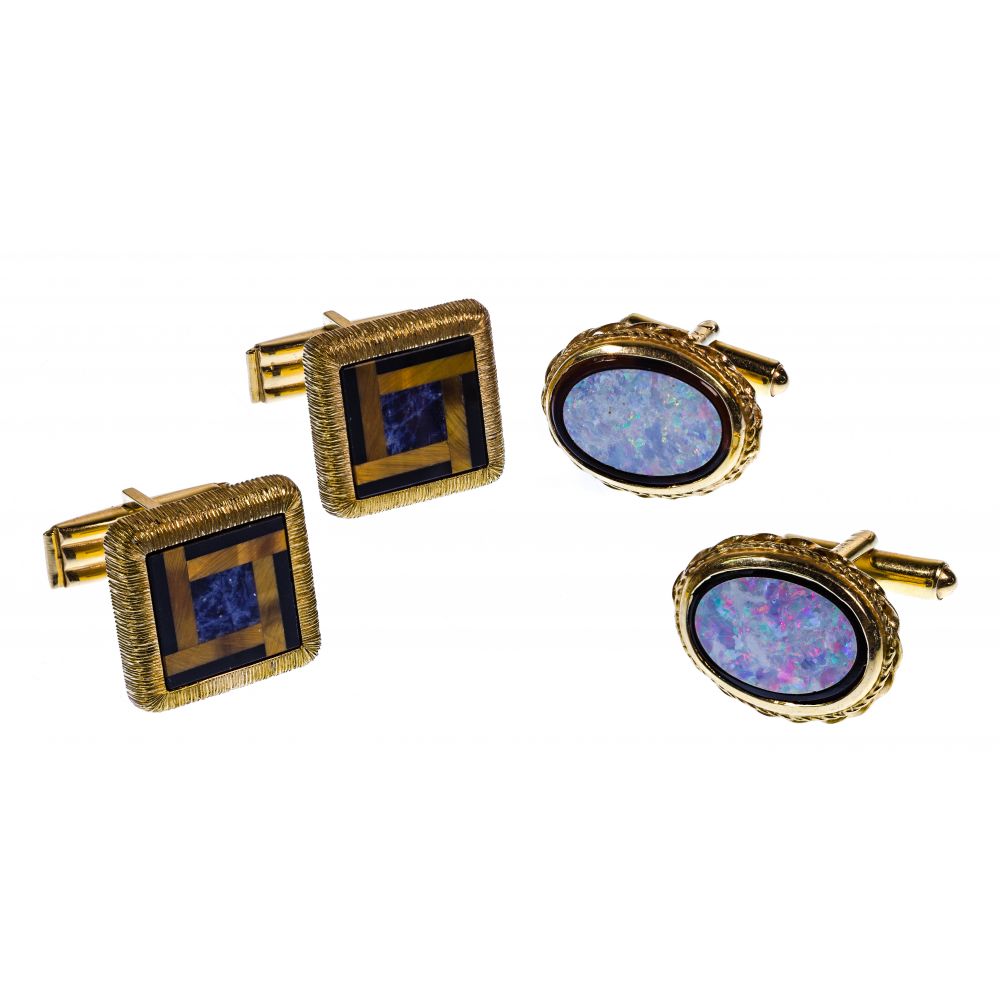 Appraisal: K YELLOW GOLD CUFFLINK SETS pair including having fire opals